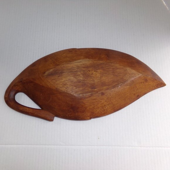 Vintage Large Wood Carved Leaf Bowl Plate - Picture 7 of 14